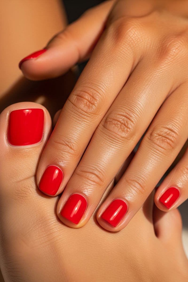 pied et main avec vernis rouge